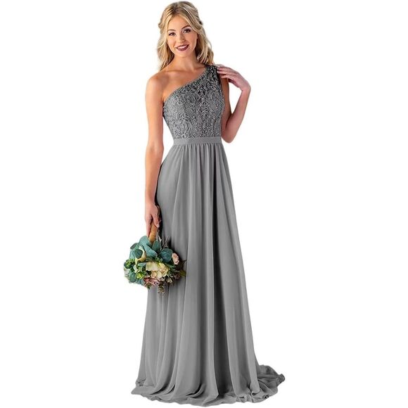POMUYOO One ShoulderLace Bodice Chiffon Wedding/Formal Gown - Picture 1 of 9